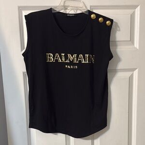 Balmain Black Sleeveless Top with Gold Accent Buttons